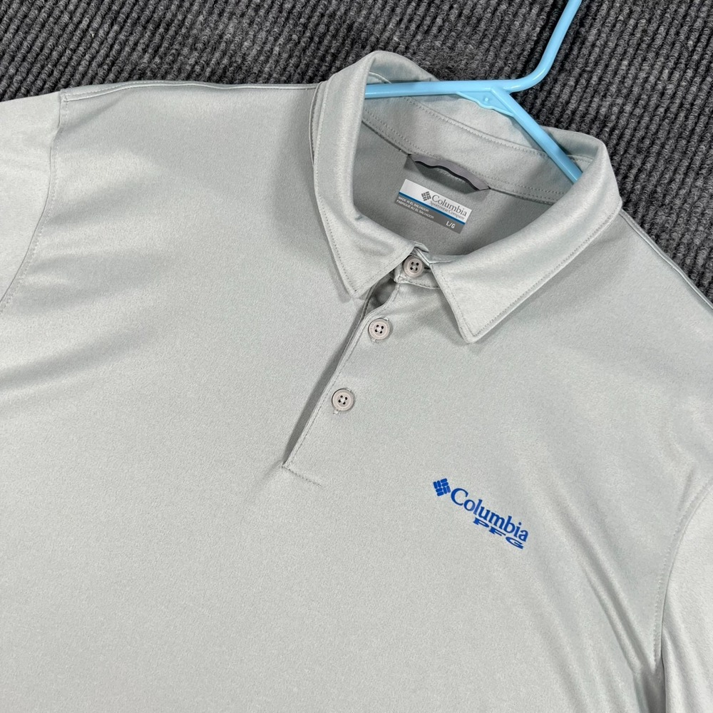 Columbia PFG Polo Shirt Mens Large Gray Short Sleeve Performance Fishing Gear